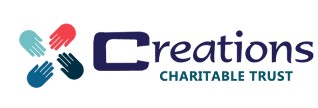 Creation charitable trust logo with 4 different colours of hands